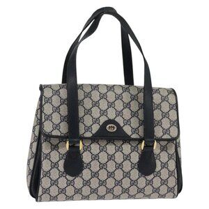 GUCCI GG Supreme Hand Bag PVC Navy Gold 116